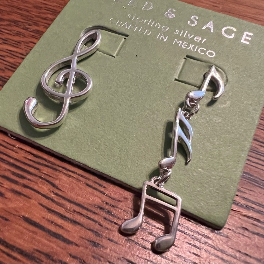 Seed & Sage Silver Music Note Earrings - Picture 2 of 5